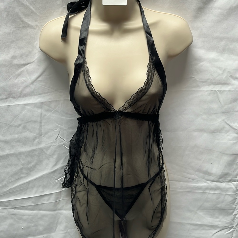2pc Black lace string lingerie